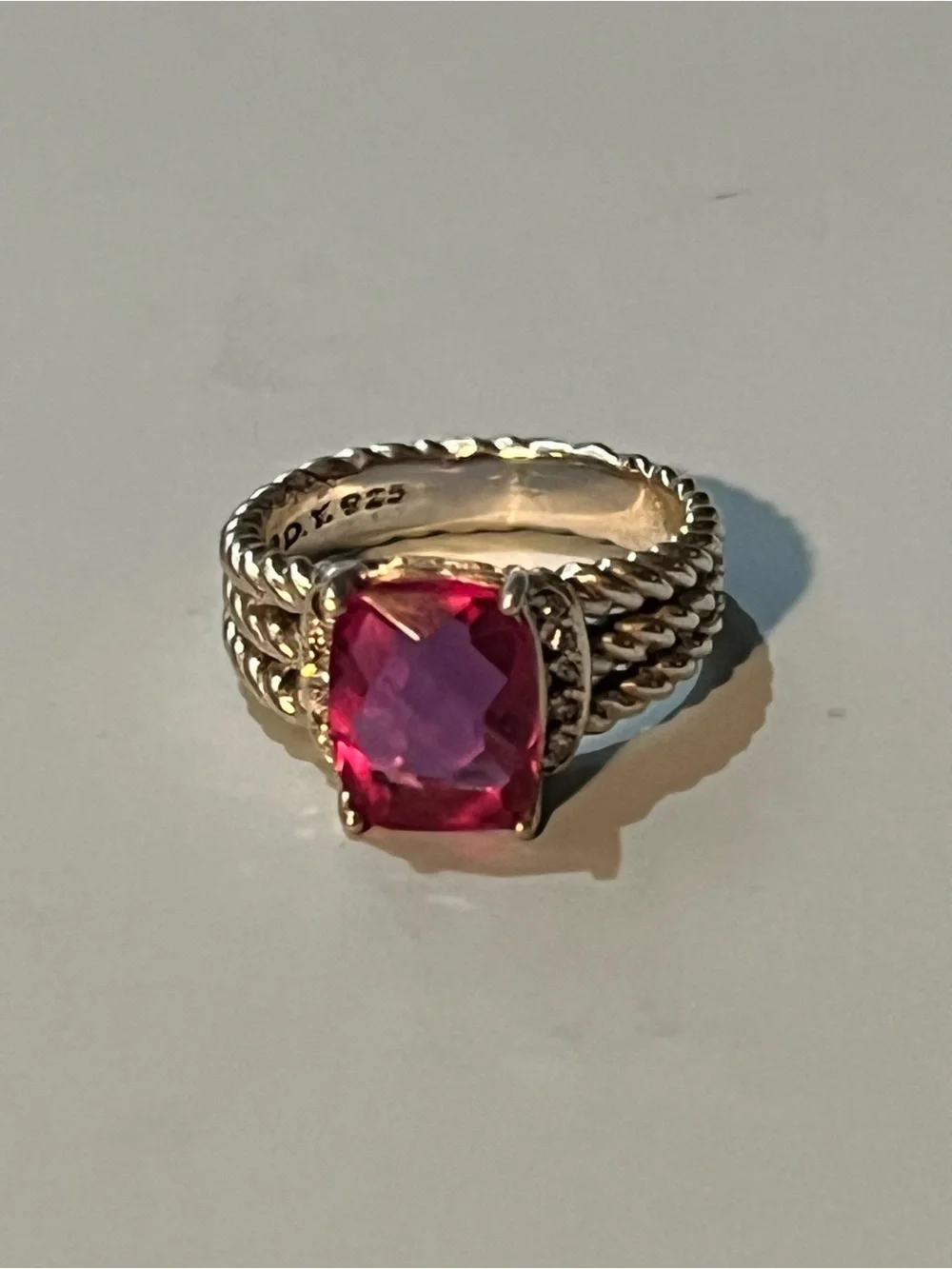 David Yurman Sterling Silver Petite Pink Tourmaline Diamond Wheaton Ring Size 6